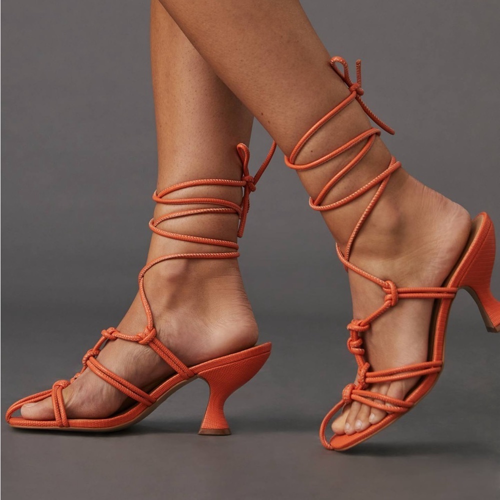 Anthropologie Strappy Heeled Sandals Orange Size 7 EUC - Picture 3 of 9